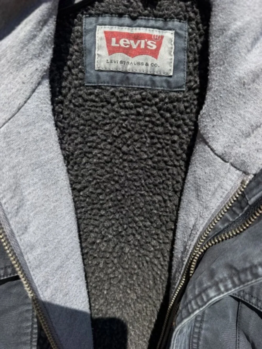 Used Levi's Men's Washed Cotton Hooded Military Jacket in size Large Navy Blue
